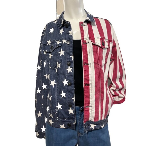 Lip Service Cult Womens Flag Patriotic Denim Independence Day Trucker Jacket XS - Picture 13 of 13